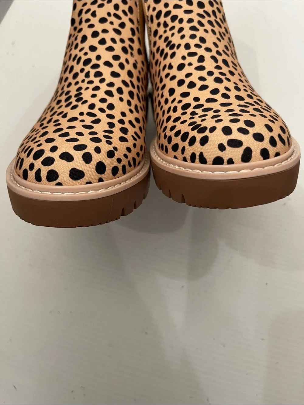 Dolce Vita Leopard Print Chelsea Boot in Tan and Black with Red Pull Tab Women’